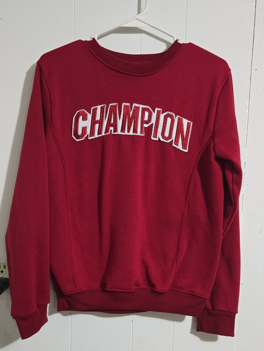 Vintage Champion Women's Burgundy Crewneck Sweatshirt with Logo